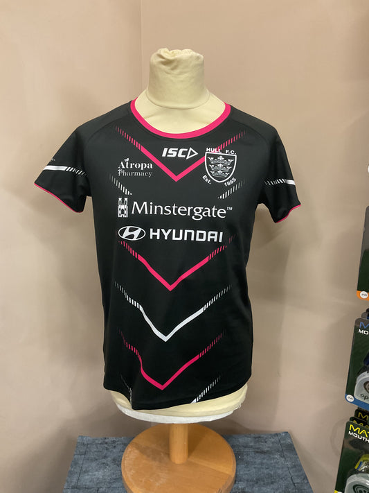HULL FC BLACK , PINK AND WHITE TRAINING TEE - SIZE -14